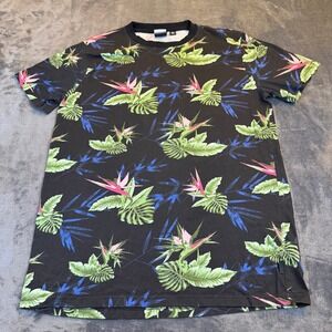 WXYZ MFG CO Black Tropical Floral Bird of Paradise Bamboo T Shirt Mens Medium